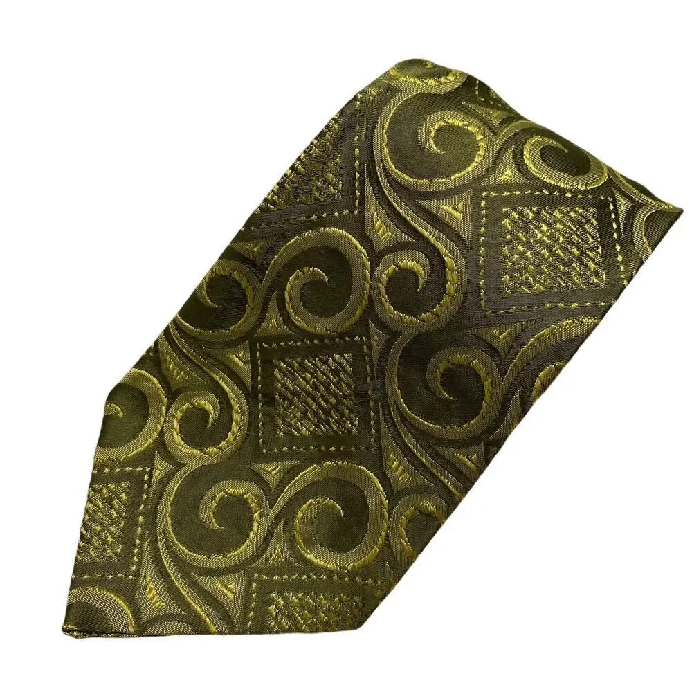 Vintage National Men's Tie Necktie Wide  Green Acetate Geometric MCM